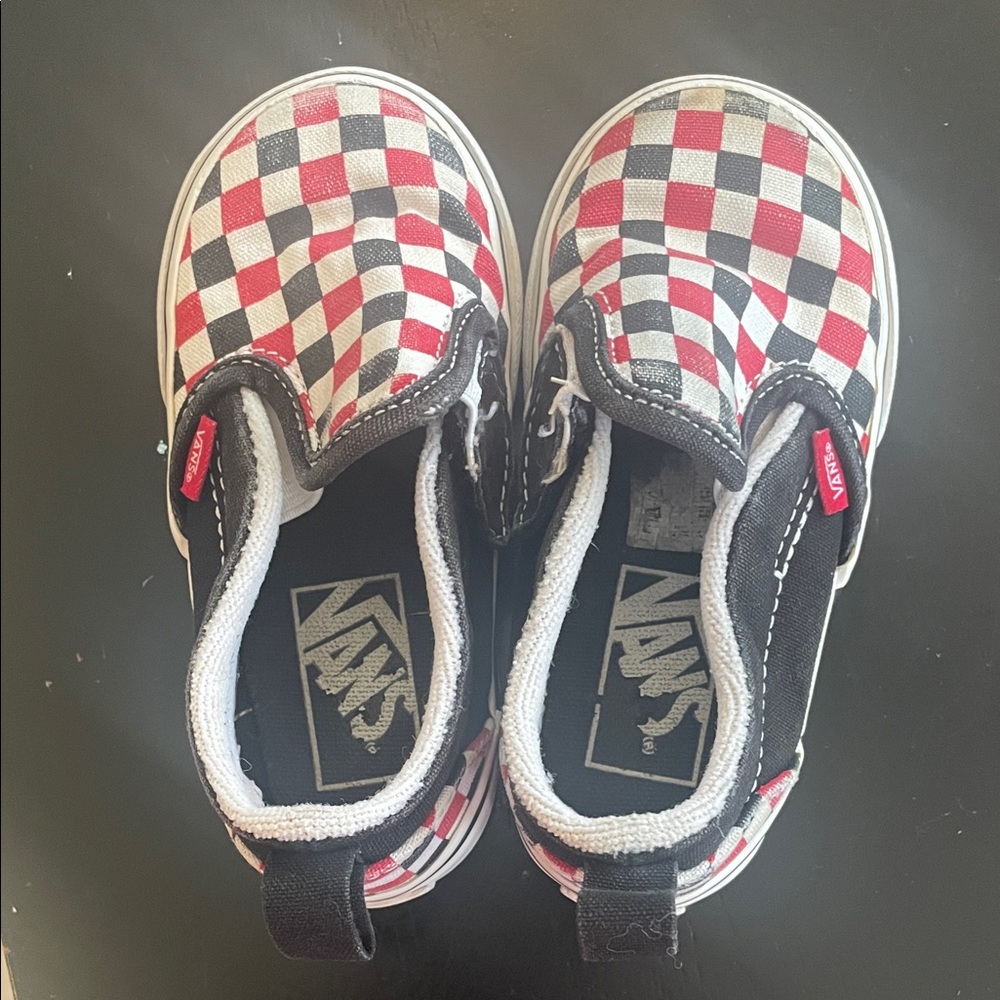 Vans Kids Red and Black Checkered Slip-On Sneakers